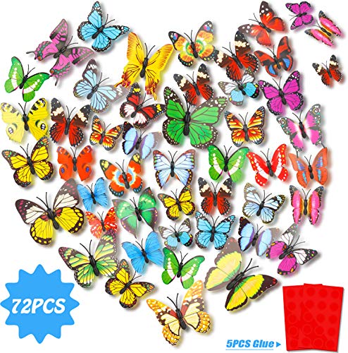 Kleurrijke 3D Vlinder Muursticker 72Pcs,3D Vlinder Muurstickers Set,PVC Simulatie Vlinder,Zelfklevend DIY-Art Decor… - Afbeelding 4