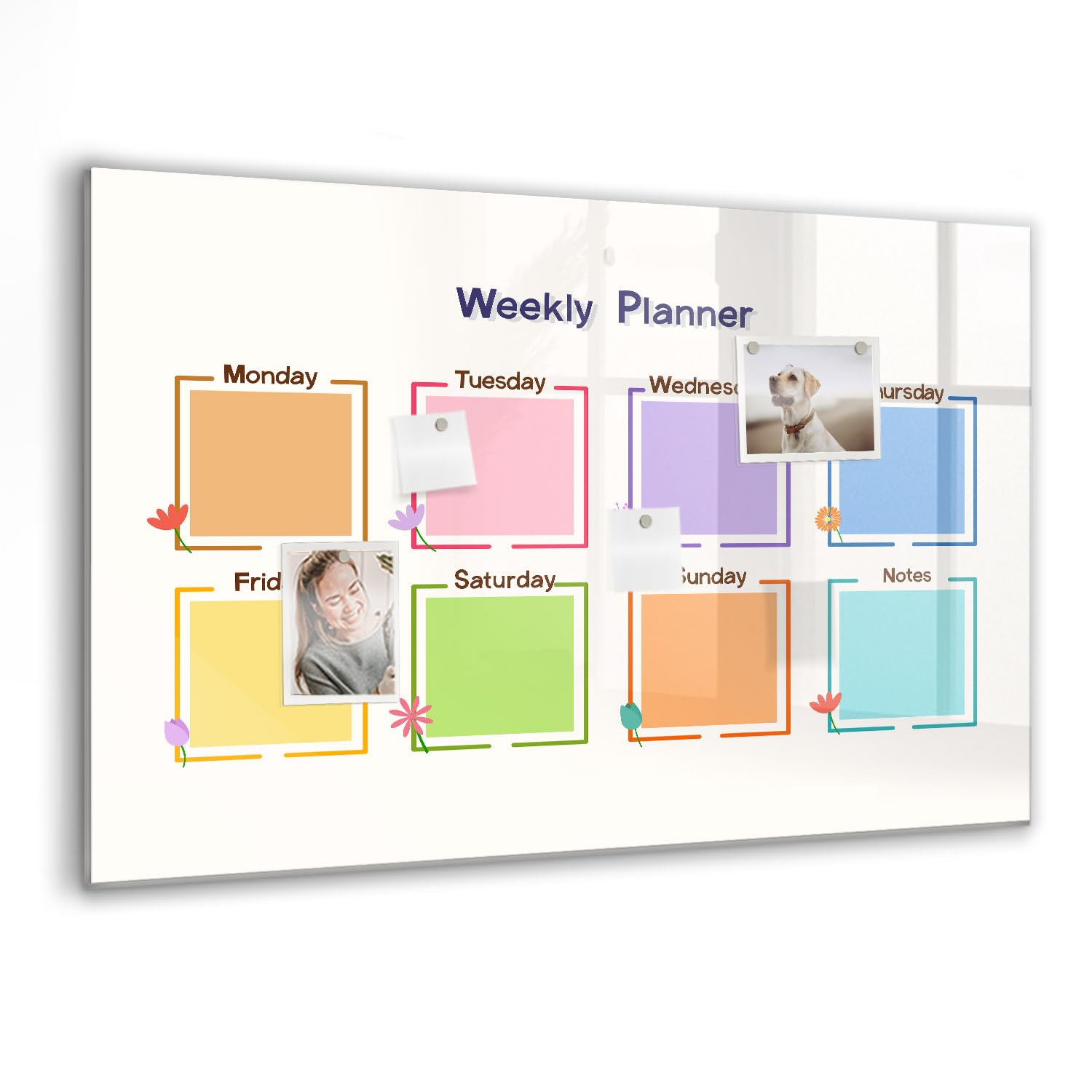 Lavagna Magnetica in Vetro con Accessori Inclusi | Magneti Potenti, Pennarello e Gomma | Perfetta per Organizzare Idee e Note - 90x60 - Agenda settimanale