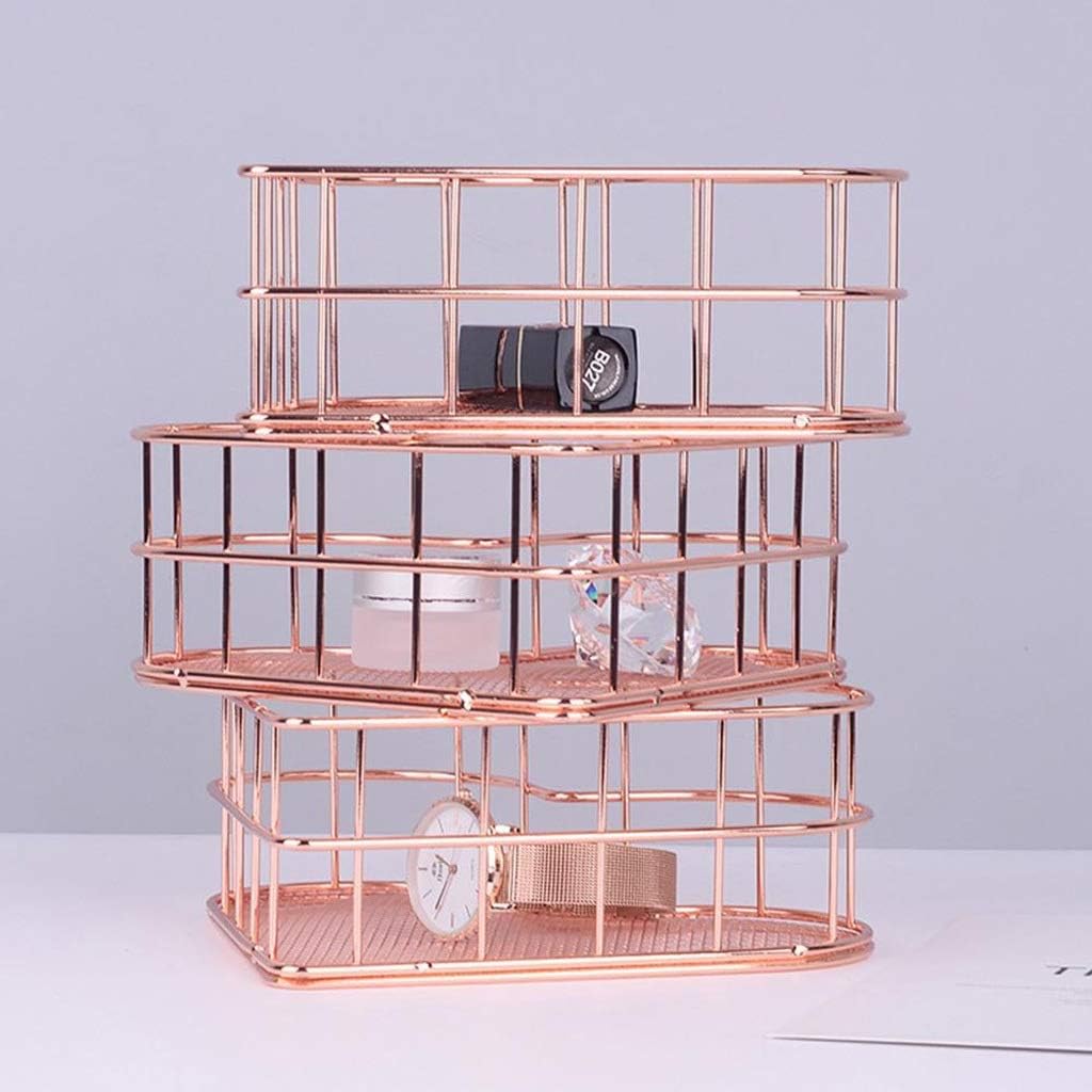 Heart Shape Storage Basket Table Cosmetics Organizer Holder Fashioble Iron Basket Lattice Nordic Rose Gold Domestic