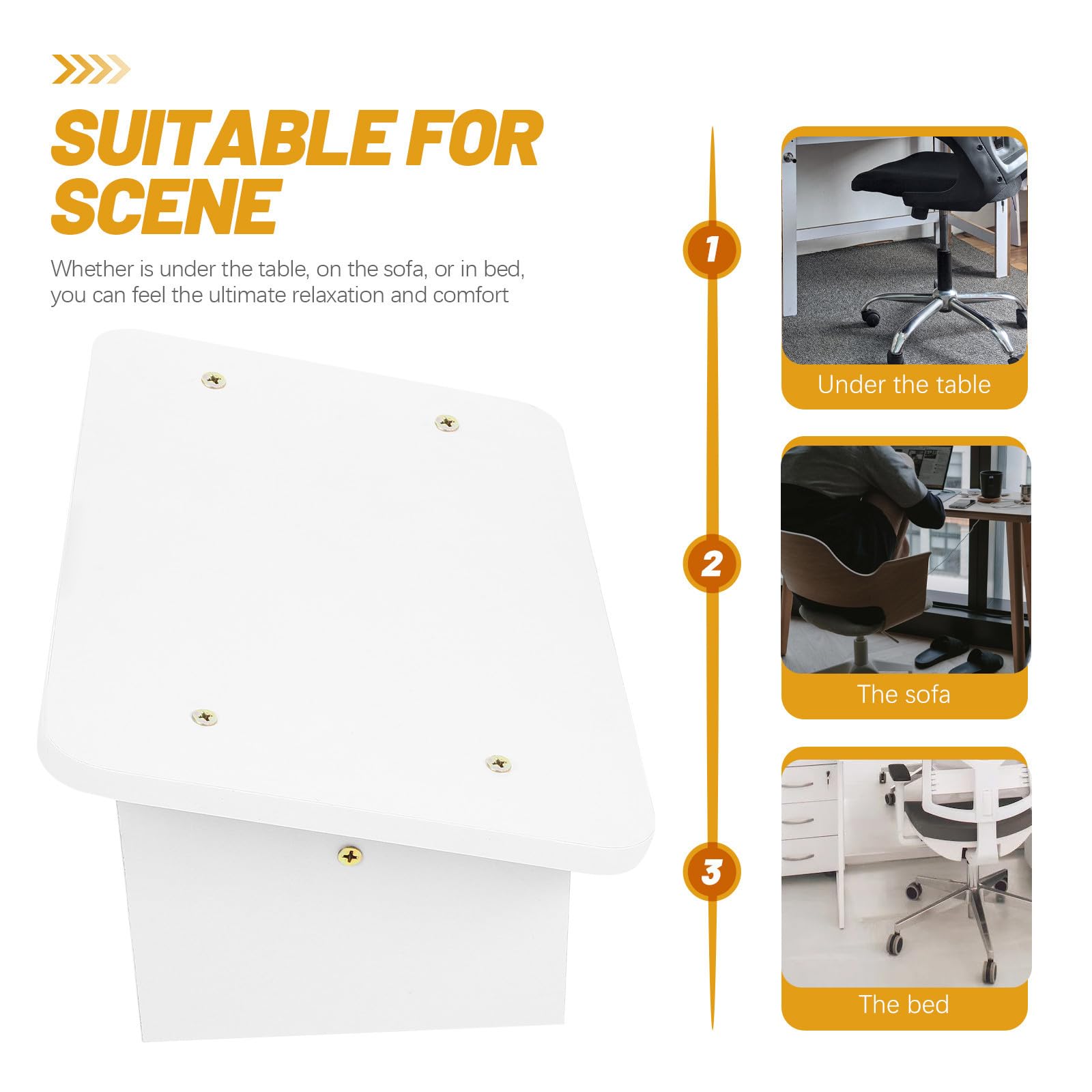 FRCOLOR Poggiapiedi Ergonomico per Seduta Comoda e Postura Eretta in Legno Naturale Bianco Supporto Antiscivolo per Casa e Ufficio Sotto Tavolo