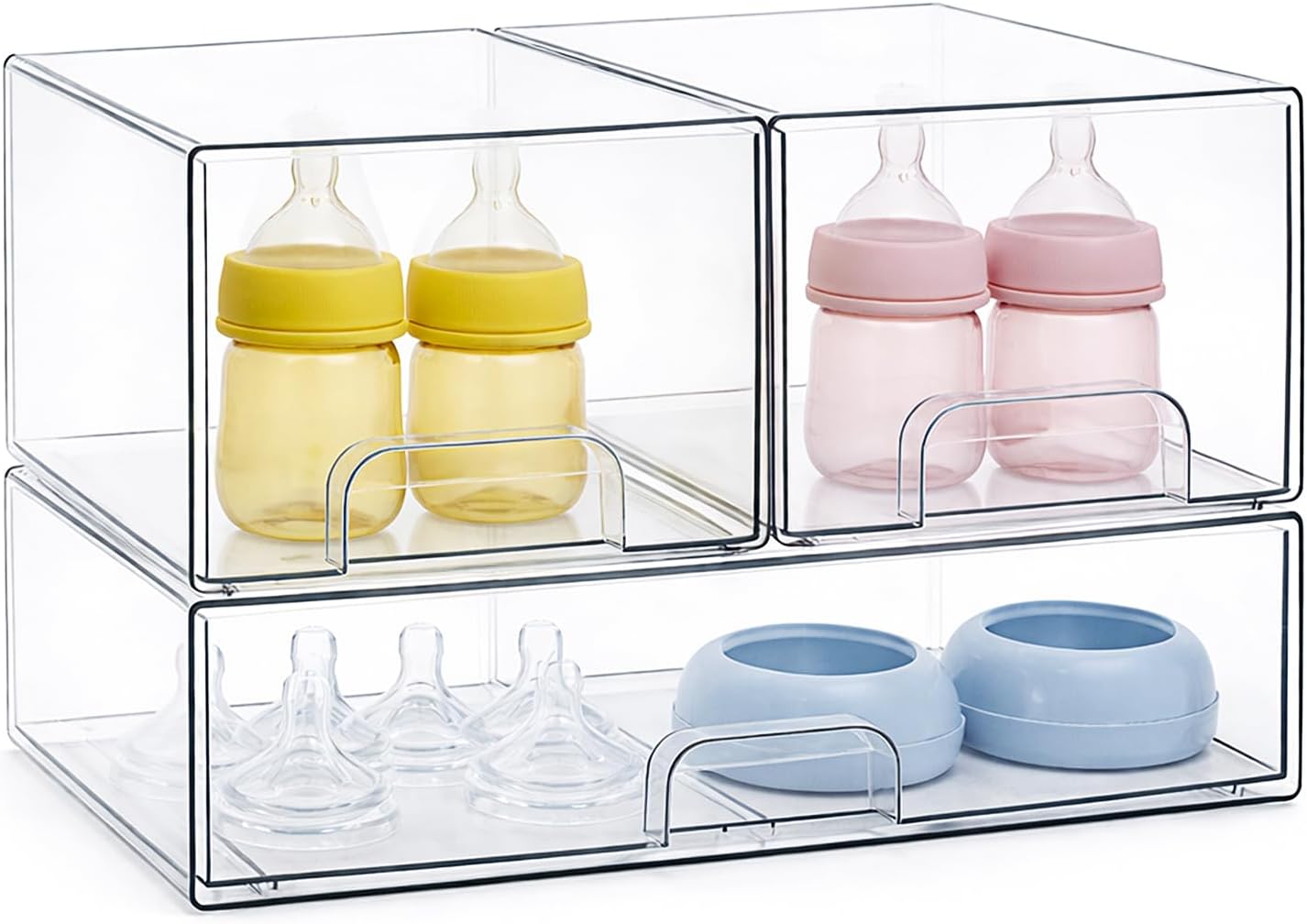 Bottle Storage Organizer Baby, Clear Stackable Storage Drawers Set for Baby Bottle, Beauty Supplies Storage, Ideal for Countertop, Vanity, Bathroom, Cabinet, Pantry Organization, 15.4" H, 5 Pack