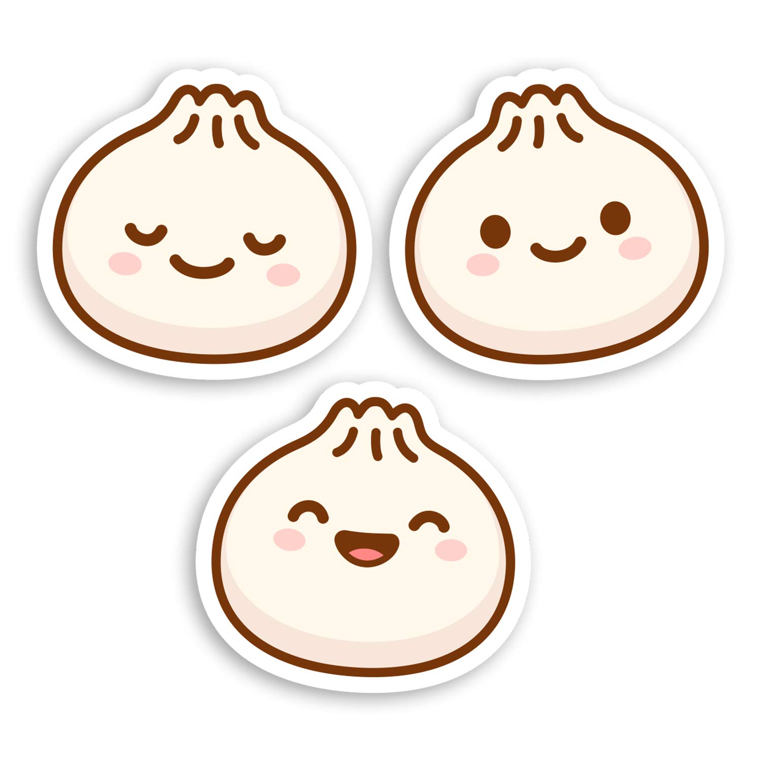 3 x 5cm Cute Chinese Dumplings Vinyl Stickers - Cartoon Dim Sum Sticker #29773