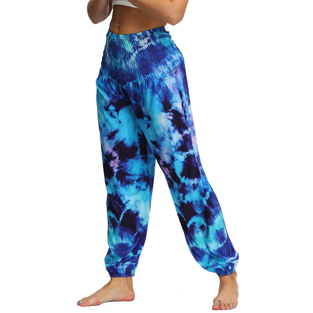 Nuofengkudu Femme Hippie Sarouel Pantalon Poches Taille Haute