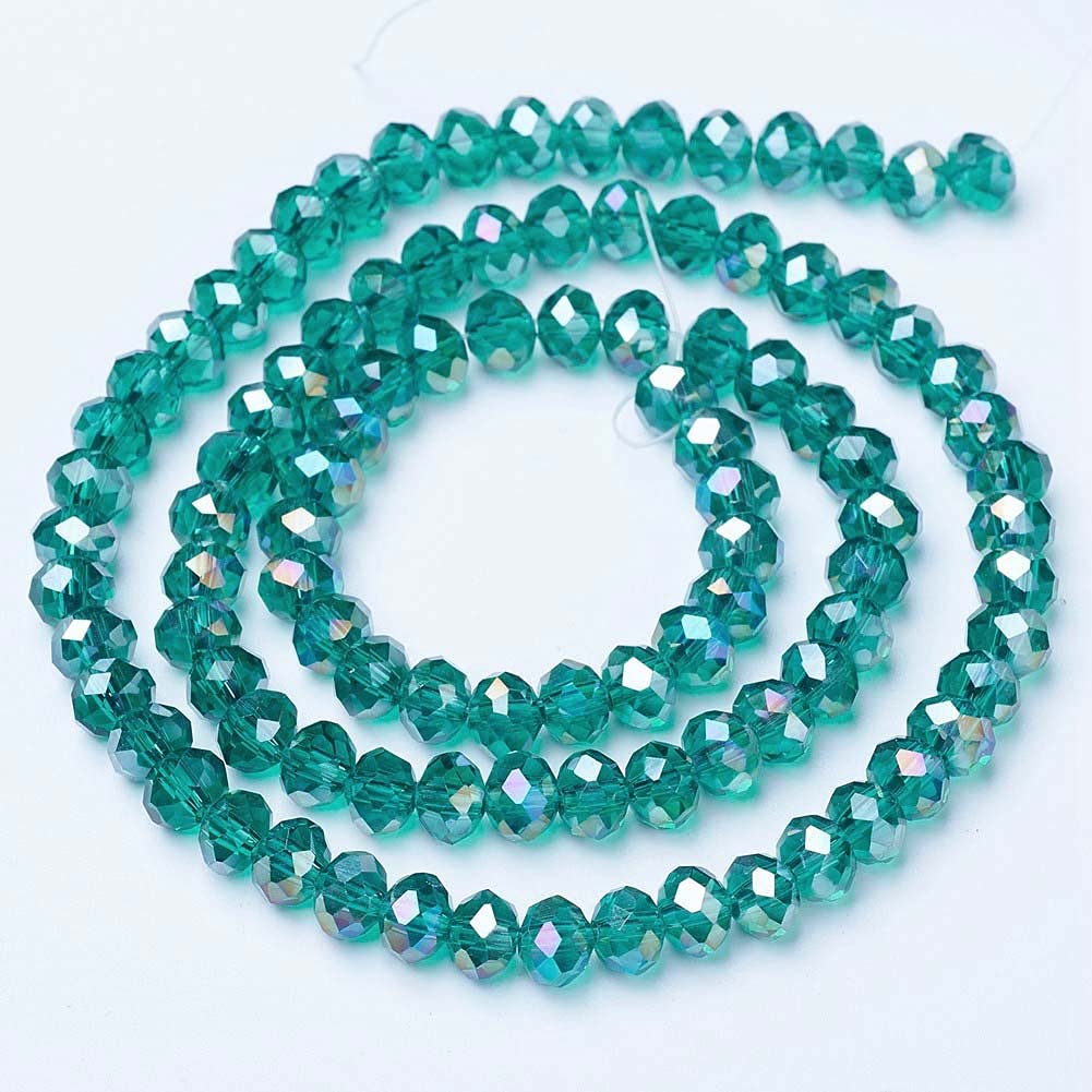 Cheriswelry 10 Strands Faceted Rondelle Glass Beads 8mm Transparent AB Color Plated Abacus Spacers Beads for Jewellery Bracelet Necklace Making Dark Cyan - Image 2