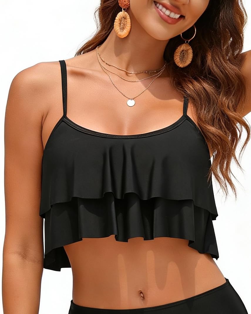 Ruffled Bikini Top Flounce Swimsuit for Women Bathing Suit Top Only