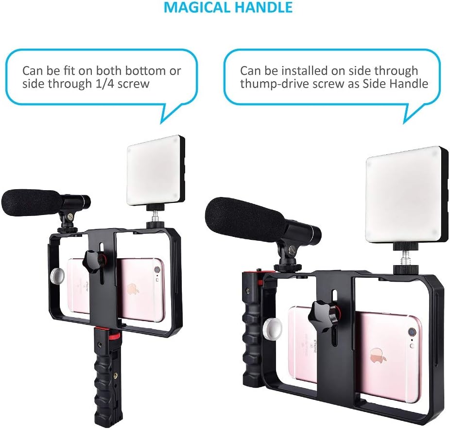 New PC20 Mobile Phone Cage Video Rig for iPhone Samsung LG Smartphone Super Lightweight with 3 Cold Shoes for Microphones, Monitor, Lights and Thump-Drive Handles