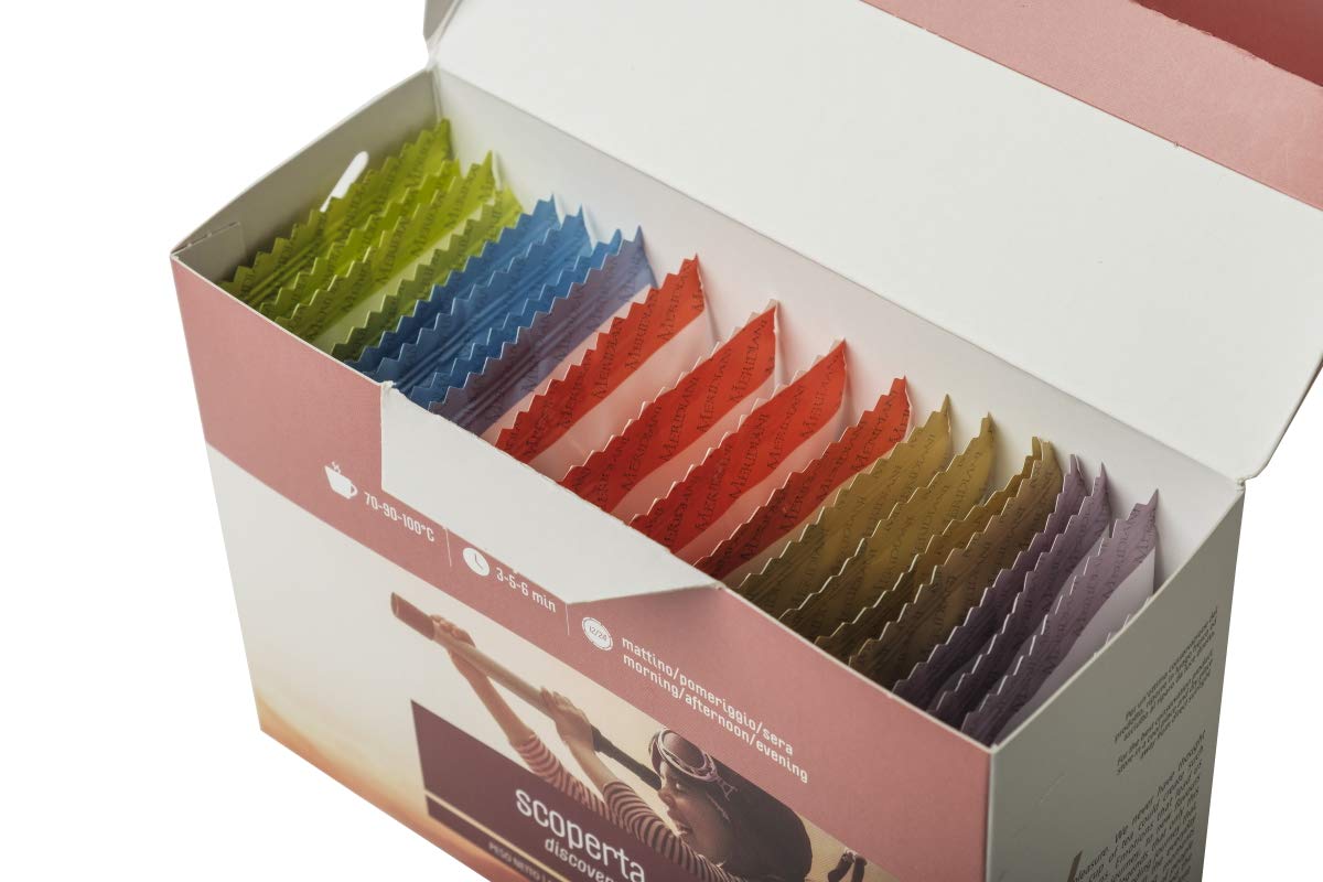 Raffinata degustazione Infusi, Tisane, Tè - 20 gusti in 80 filtri - Selezione di Tè e Miscele di frutta, fiori ed erbe in filtro bio - Meridiani Infusion & Tea