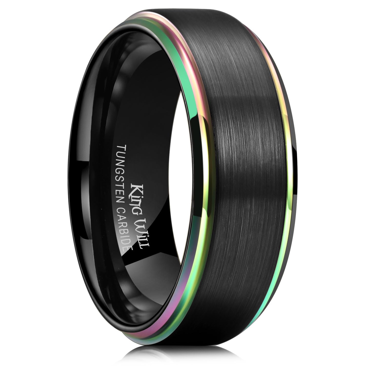 King Will Mens Brushed Wedding Band, Two Tone Matte Step Edges/Pipe Cut, Tungsten Carbide Anniversary Promise Rings Comfort Fit