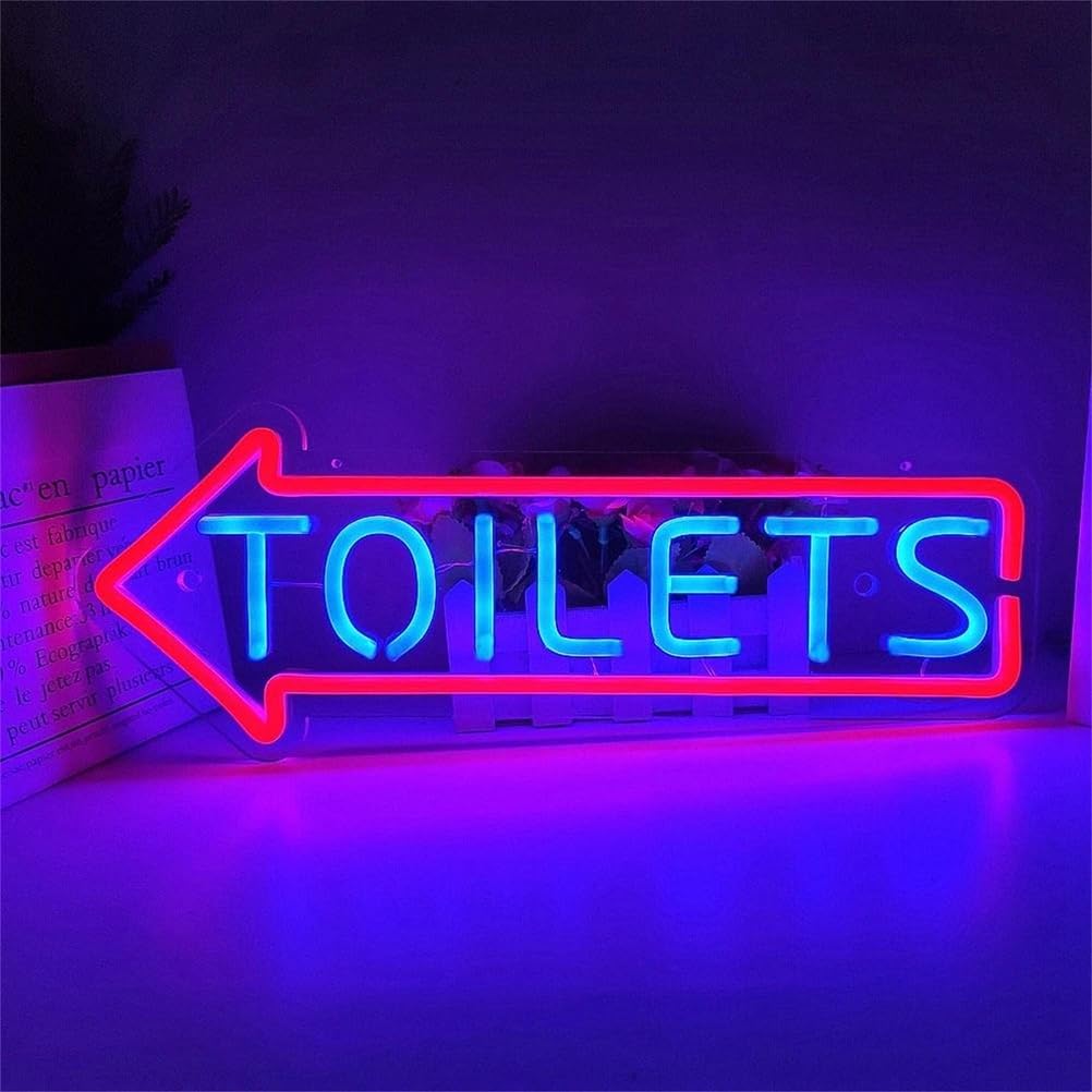 Zayeksole Left Toilets Led Neon Signs With Arrow For Wall Decor, Usb Powered, Three Level Dimming, Washroom Neon Light For Bathroom, Wc,,50X19cm