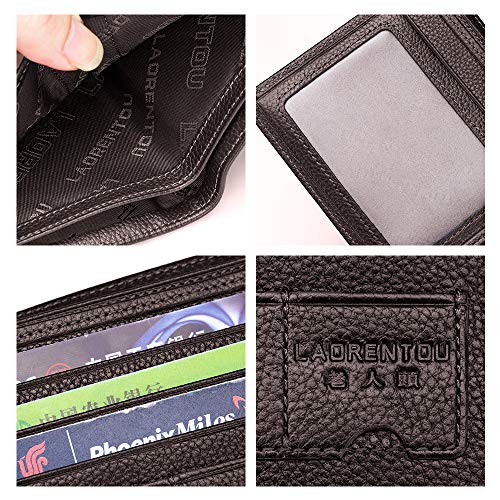 Image of LAORENTOU Men's Wallets Genuine Leather Mens Bifold Wallets with Zipper Coin Pocket Casual Men Purse Slim Wallet, 01 Brown, One Size, Minimalist
