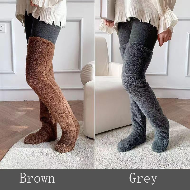 Image of Fuzzy Socks for Women, Cozy Over The Knee Sleeping Socks, Teddy Leg Plush Warmth Long Slipper Stockings (2PC)