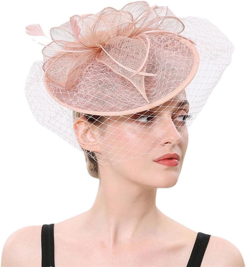 Women Wedding Church Feather Hat Mesh Fascinators Hat Cocktail Party Headband Wedding Hat