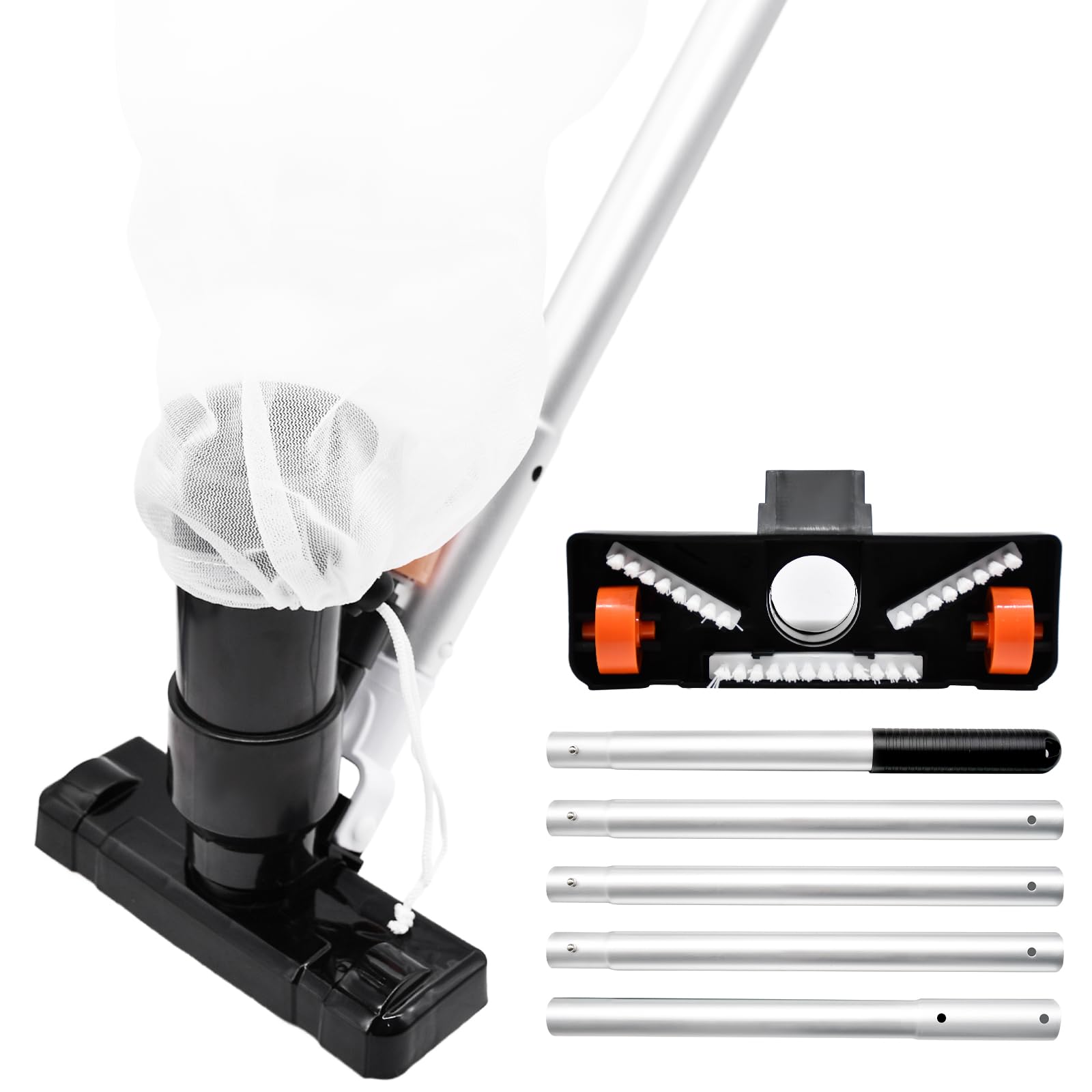 [2024 Upgraded] Pool Vacuum for Above Ground Pool - Handheld Swimming Pool Jet Cleaner, Leaf Vacuum Cleaning Kit W/Brush with 5 Section Poles of 70", Small Vac Vacuum for Underwater, Spas, Ponds