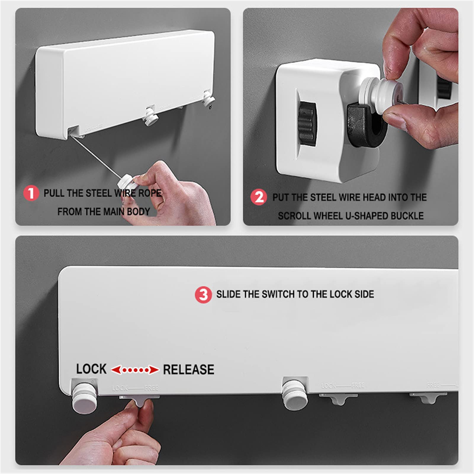 Corde À Linge Rétractable À Fixation Murale,3 Rangées De Corde De Séchage en Acier Inoxydable 304 De 6 M,Corde À Linge Extensible pour Extérieur Intérieur,Jardin,Balcon, Salle De Bains,Noir