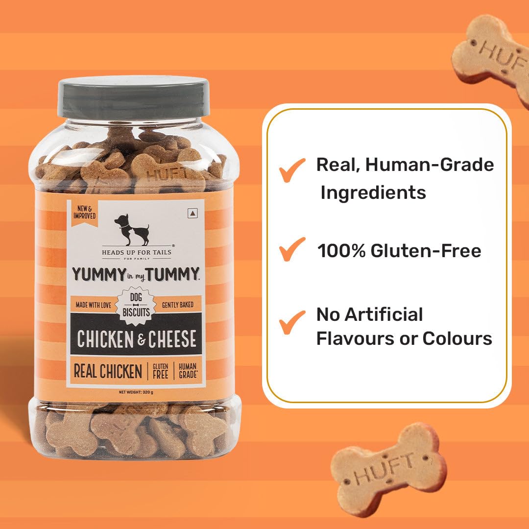 Yummy in My Tummy by HUFT Chicken & Cheese Dog Biscuits β 320 gm | Crunchy & Healthy Treats for Puppies (2+ Months) & Adult Dogs | High-Protein Snack | Ideal Training Treat for All Breeds Dogs 4