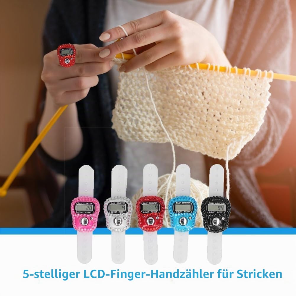 Rundenzähler, elektronischer Fingerzähler, 5 Stück, rücksetzbares 5 stelliges LCD Display mit elektronischer Digitalanzeige, Finger Hand Tally Zähler, Rundenzähler für sportliche Aktivitäten,