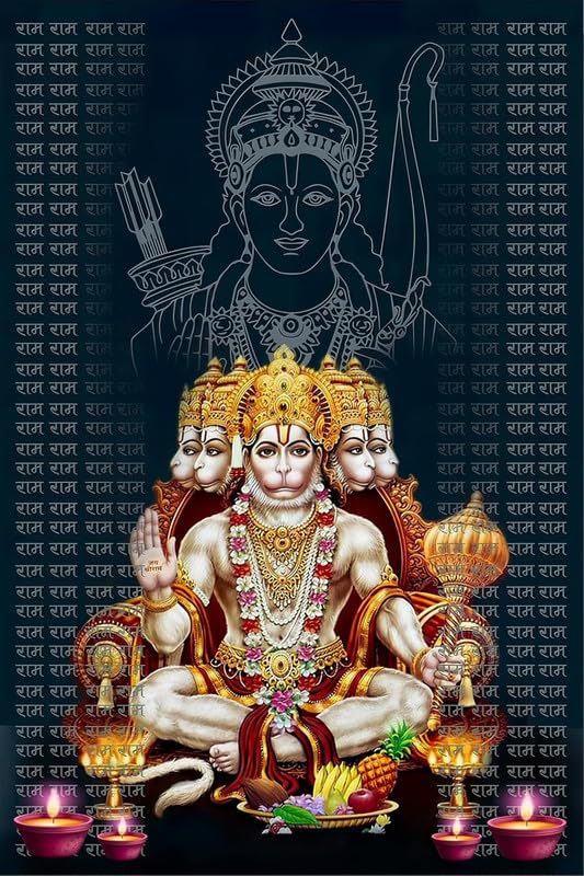 wallpics® Lord Hanuman Religious Painting Poster II God panchmukhi Hanuman Ji For Room II South West Main Door Vastu Dosh for home,Office,Factory,Wall Mount(Vinyl Sticker) (24 x 36 inch)