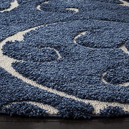 Image of Handwoven Microfibre 3D Rug for Living Room (Ivory & Blue, 6 X 6 Feet (Round), Microfibre)