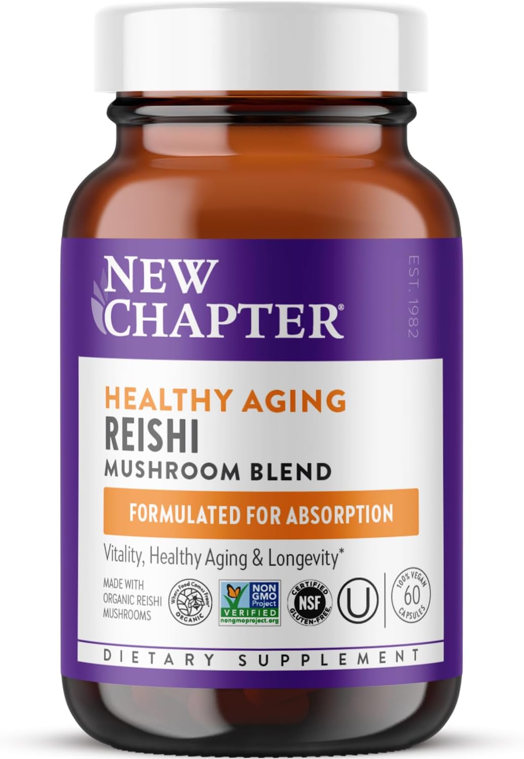 New Chapter Reishi Mushroom - LifeShield Reishi for Healthy Aging + Organic Reishi Mushroom + Vegan + Non-GMO, Nootropic Ingredients - 60 ct