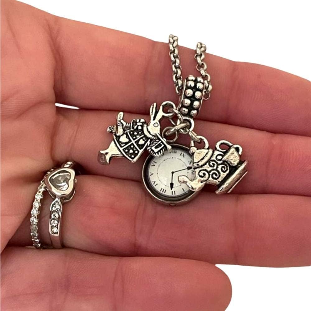 White Rabbit clock Charm with Bracelet Necklace Keychain Jewelry for Women girls