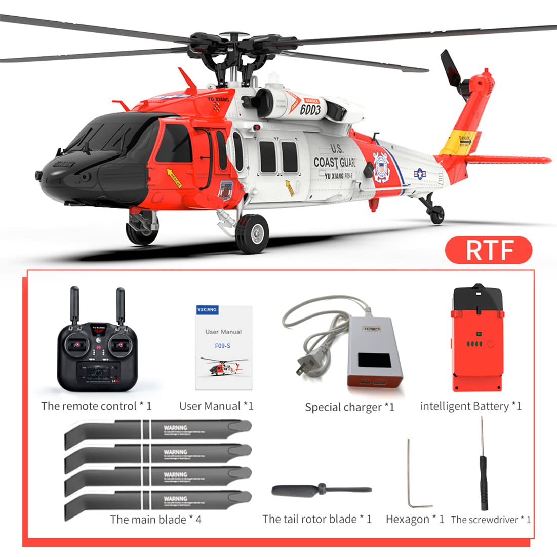 UH60-Black-Hawk RC Helikopter für Erwachsene, YUXIANG F09-S 2.4G 6CH Bürstenlos 3D Shunt Outdoor Groß Ferngesteuert Hubschrauber, RC-Flugzeuge für Anfänger