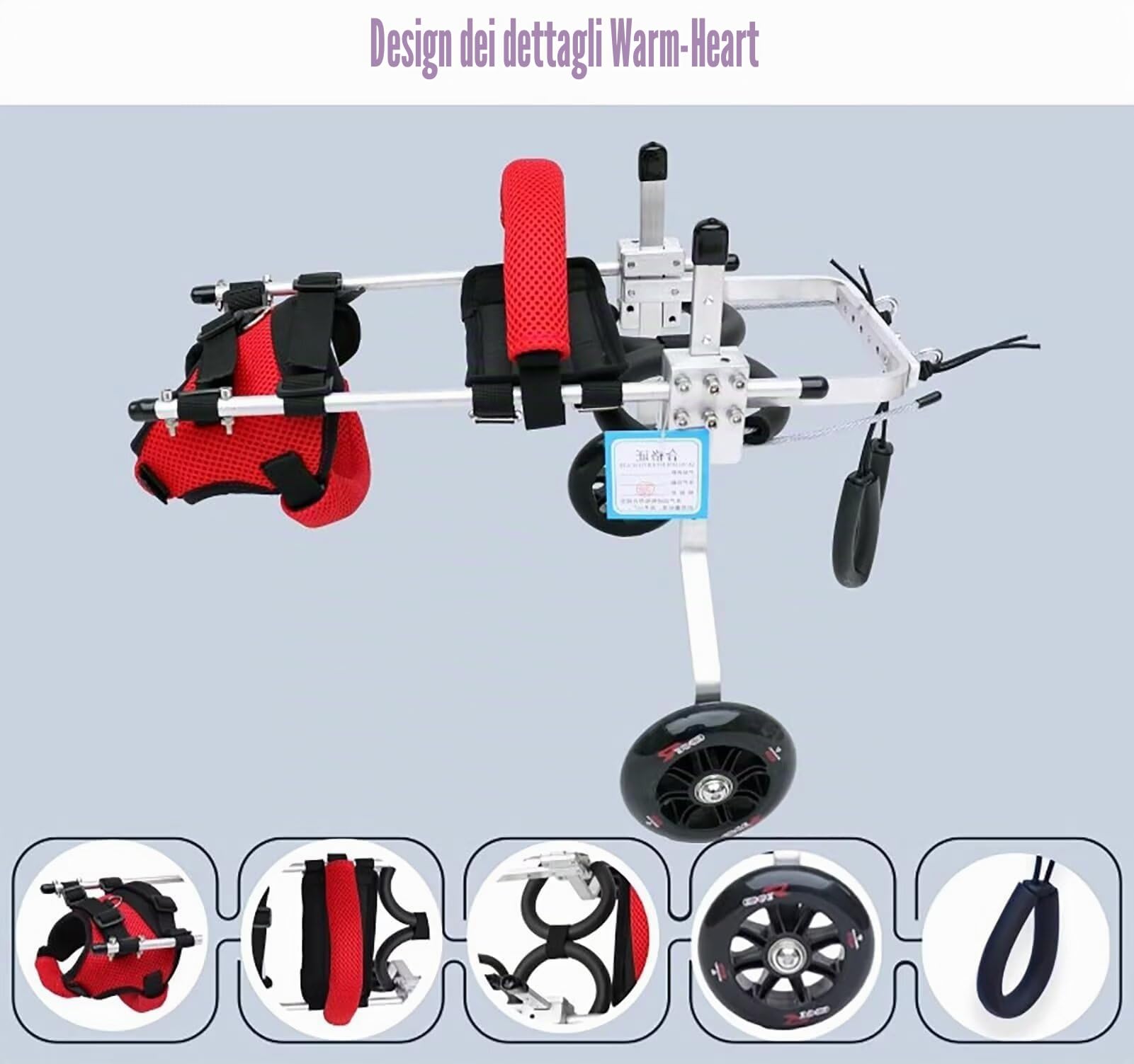 Sedia a rotelle per Gatti per Gambe Posteriori paralizzate, Attrezzatura per camminatore per Sedia a rotelle per Animali Domestici in Alluminio, Carrello con Ruote per addestramento alla(Righello: S)