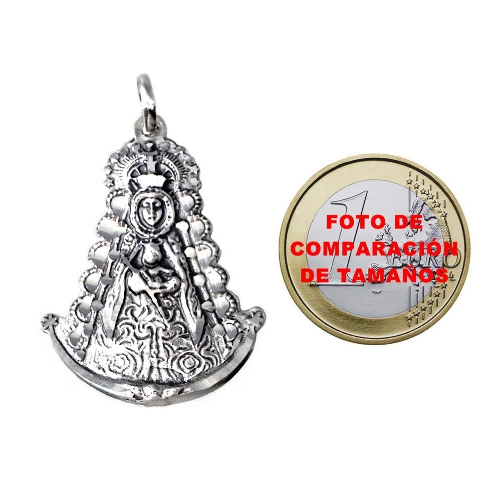 Colgante plata Ley 925m imagen Virgen del Rocío 38mm. silueta detalles tallados maciza - Personalizable - GRABACIÓN INCLUIDA EN EL PRECIO