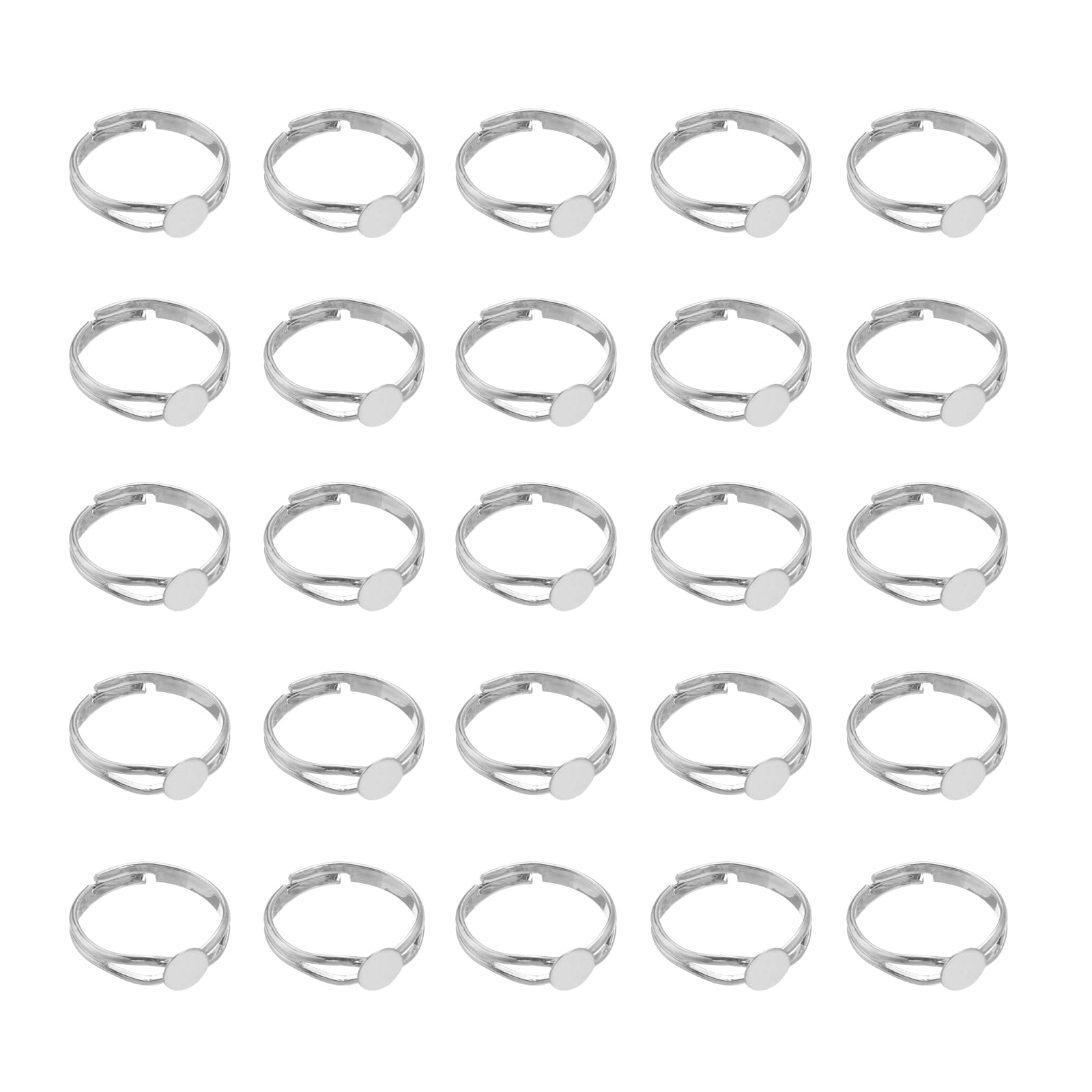 sourcing map Adjustable Blank Rings for Jewelry Making, 40 Pcs 6mm Adjustable Flat Blank Ring Base for Men Women DIY Crafts Jewelry Findings Components Birthday Wedding, White Tone