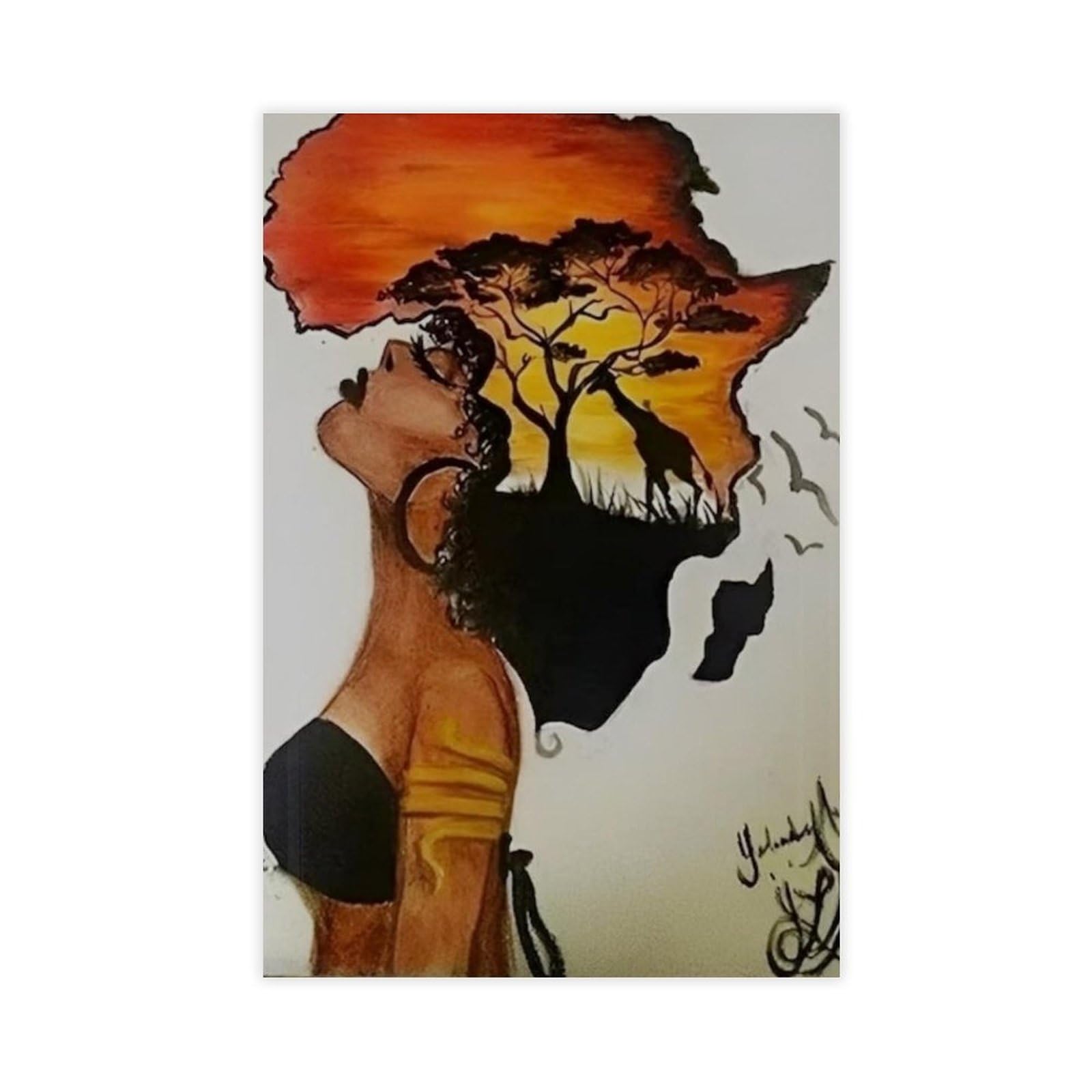 Nffbgfd Women's African Portrait Canvas Canvas Poster Bedroom Decor Landscape Decor Gift 20X30inch(50X75cm)