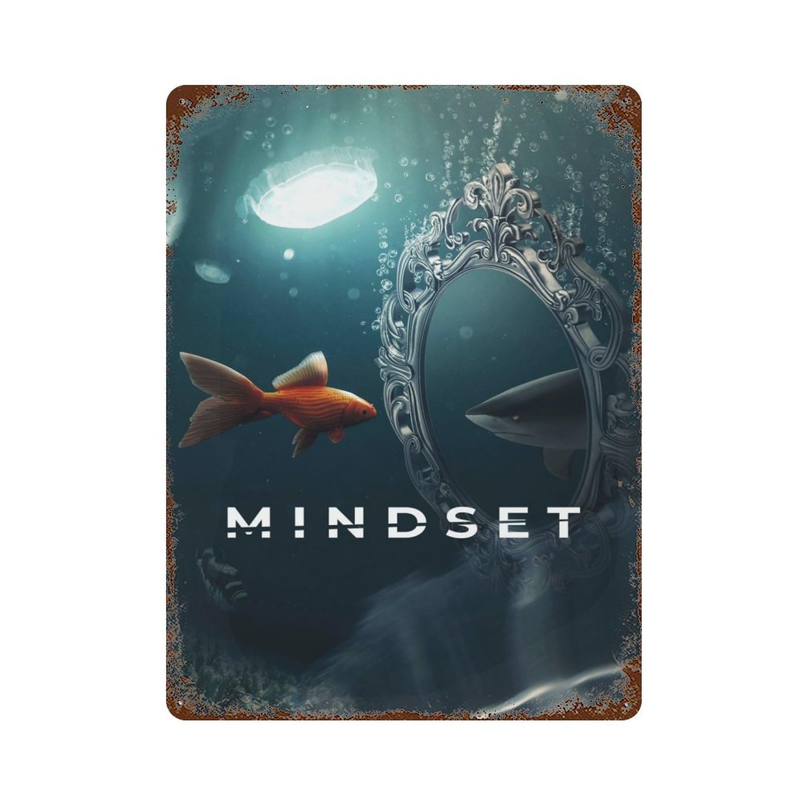 Mindset Vintage Wall Sign 15.7"x11.8", Rust Effect Metal Decor for Basement, Hobby Room And Garage Decor