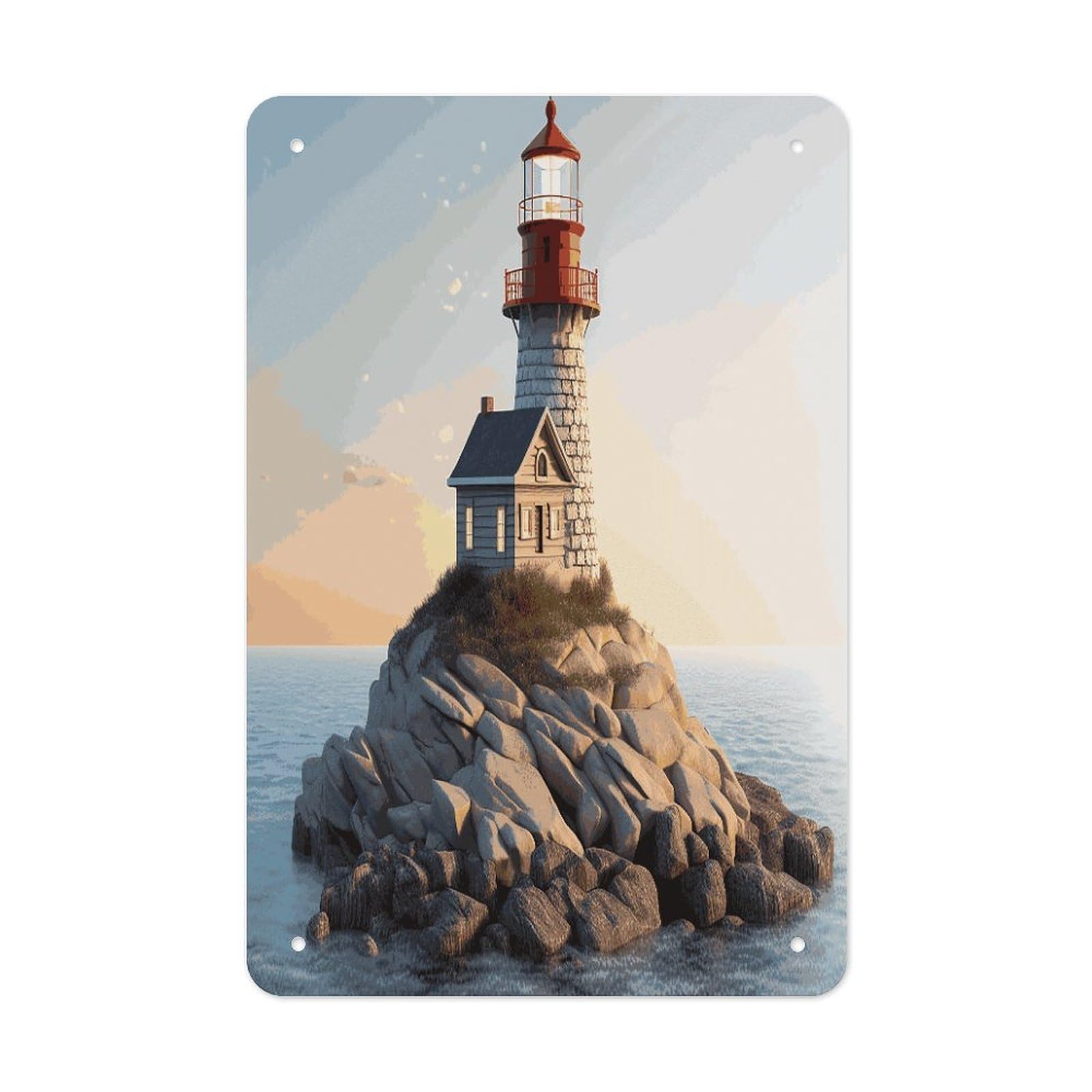 Btcowzrv Style 3D Seaside Lighthouse Metal Tin Sign Wall Decor Hanging Plaque