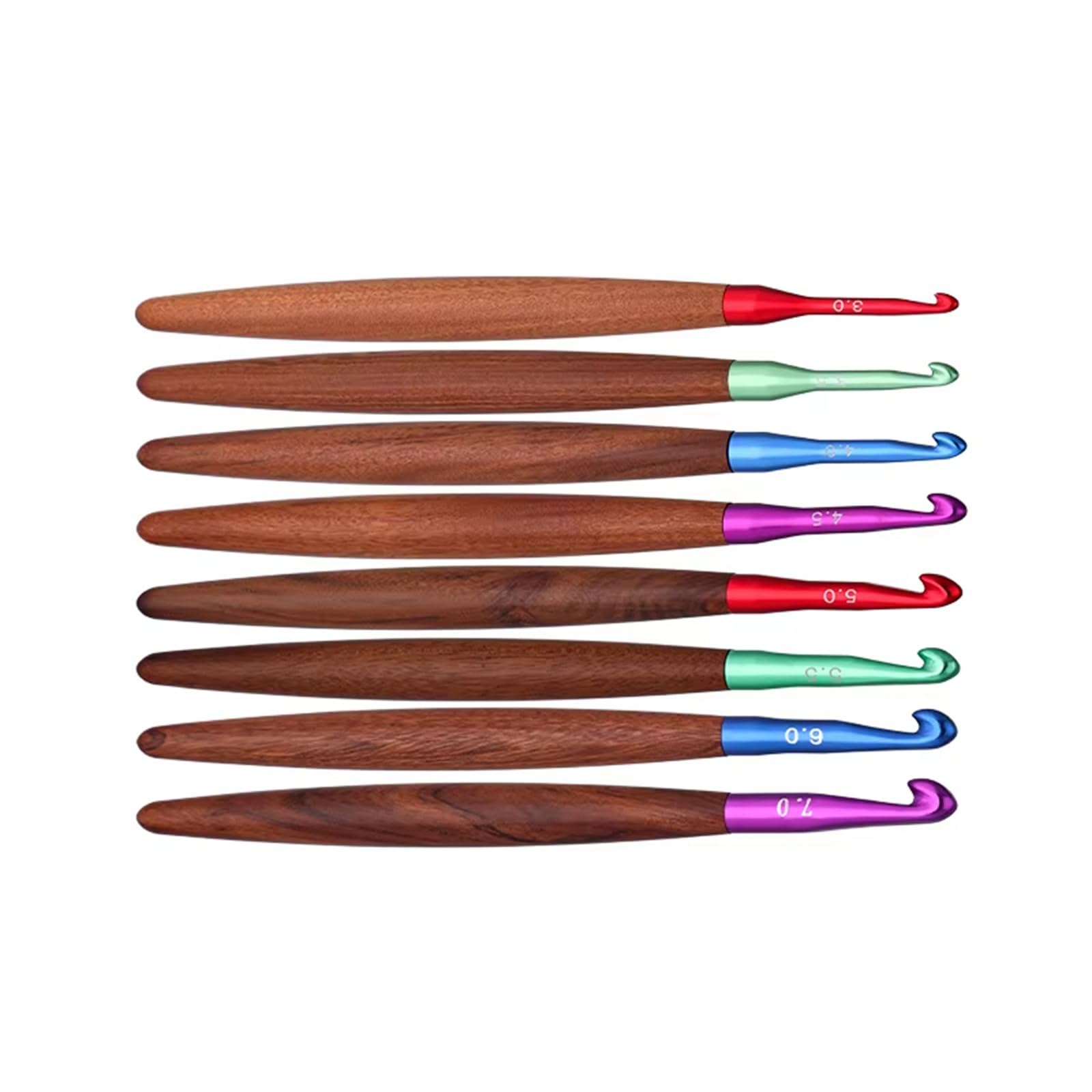 Nucelit 8Pcs Ergonomic Wood Handle Crochet Hook 3.0-7.0mm Aluminium Crochet Needle for Sweater Scarves Knitting Crocheting Wooden Needle