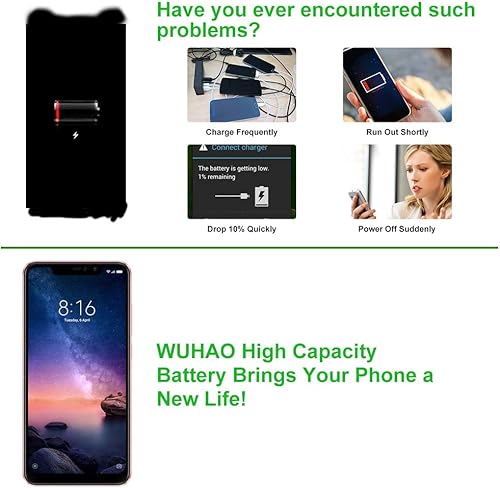 Miniatura 3 de WUHAO Batería de repuesto para Xiaomi Redmi Note 6 Pro, batería BN48 mejorada Capacidad original 4000mAh con cinta adhesiva Kit de reparación de