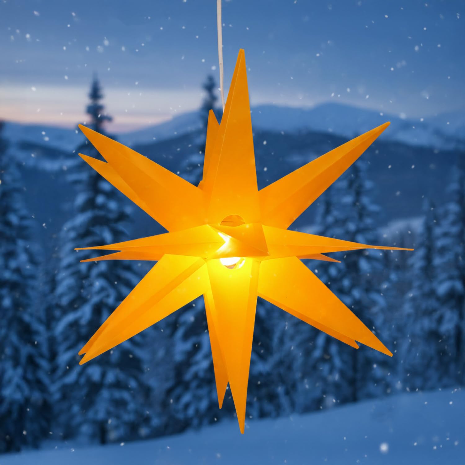 GURU SHOP 3D Außenstern Kaspar – Weihnachtsstern, faltbarer Außenstern mit 18 Spitzen, Ø 55 cm, Gelb, 230 V, inkl. LED-Leuchtmittel