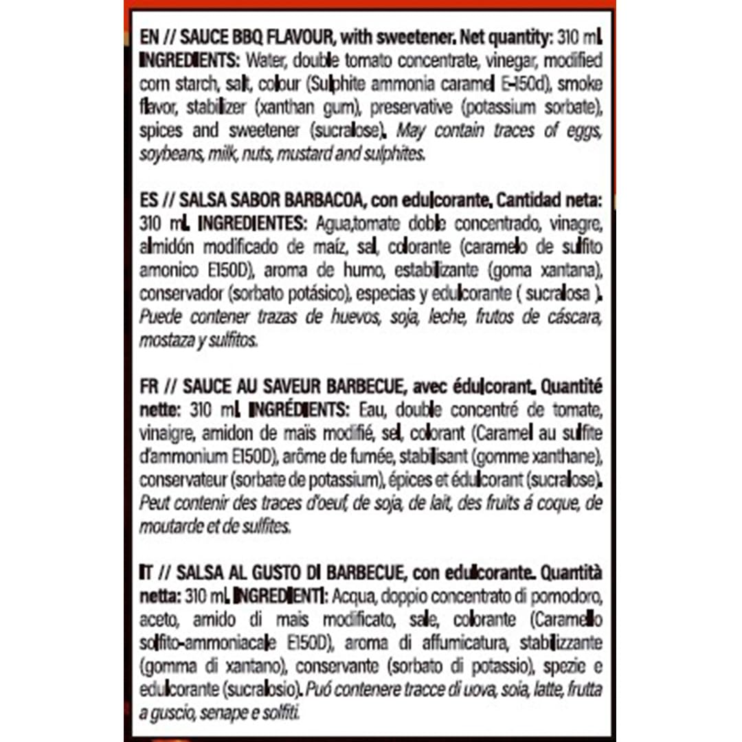 Sauzero Zero Calories Barbecue 310ml Salsa Cero Calorías para Carnes y Asados