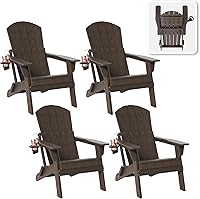 Vista 13 de Juego de 2 sillas plegables Adirondack con soporte para tazas, sillas de plástico HDPE resistentes a todo tipo de clima, sillas de patio al aire