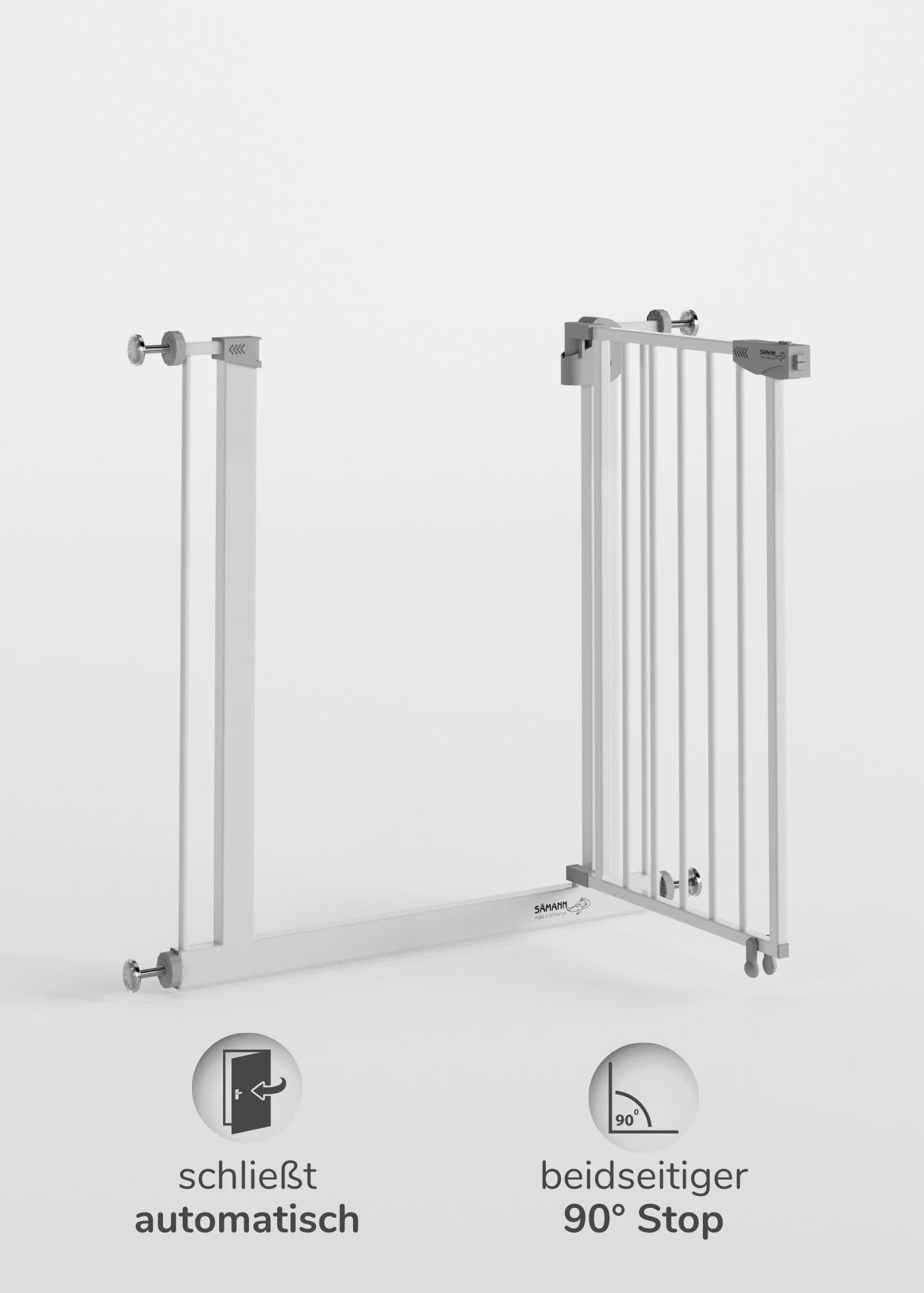 Sämann Türschutzgitter & Treppenschutzgitter zum Klemmen ohne Bohren | für Öffnungen von 112-127 cm | selbstschließendes Absperrgitter mit Verlängerung | Absperrgitter | mit Y-Spindel