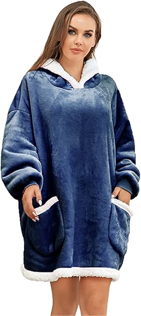 Famulily Oversized Blanket Hoodie Warm Long Fluffy Fleece Hooded Sweatshirt for Women Men Adults