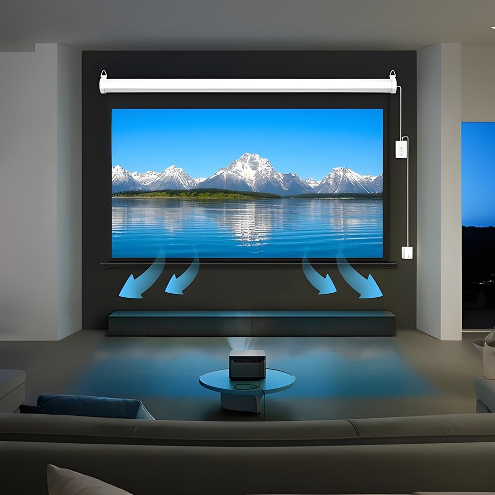 Schermo per Proiettore Motorizzato con Telecomando, Proporzioni 16:9, 8K/4K Ultra HD Ready, Schermo Proiettore Montato a Parete/soffitto per Ufficio, Home Theater e Film(72 inch)