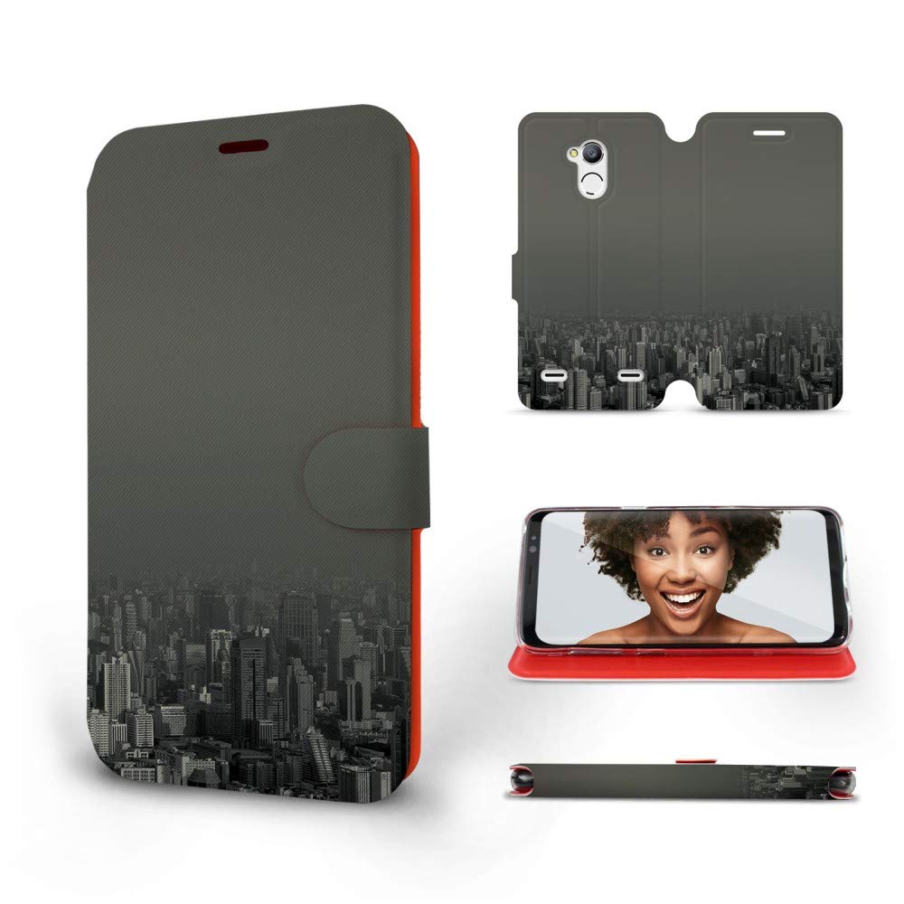 MOBIWEAR | Slim FLIP Case | Compatible with ZTE Blade V7 Lite, Made in EU Phone Case, Premium Cover, Transparent TPU Soft Silicon, Flexible Book Style - City