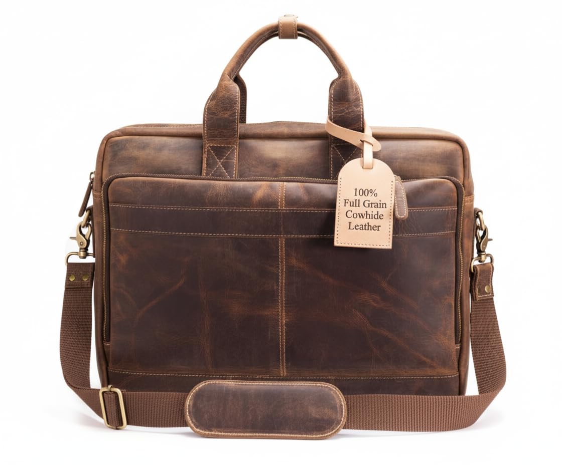 Leather Messenger Bag for Men - Laptop Case Office Briefcase Computer Satchel for Laptops