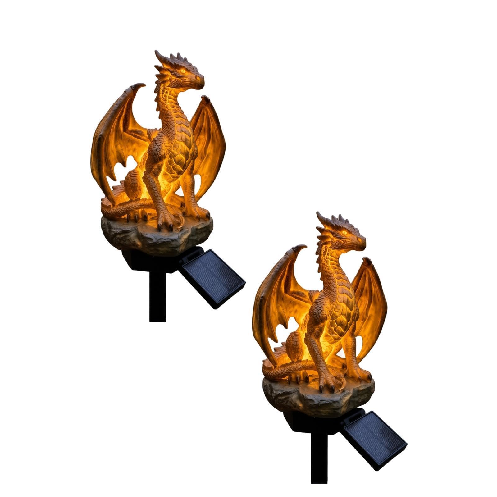 YNGWDCBF Dragon Solar Garden halloween Statues Outdoor Decoration,Dragon Lamp Figurine Solar Lights-Statue Lawn Décor,Outside Ornament for Patio, Balcony,Yard Gothic Medieval Fantasy Decor,2pcs