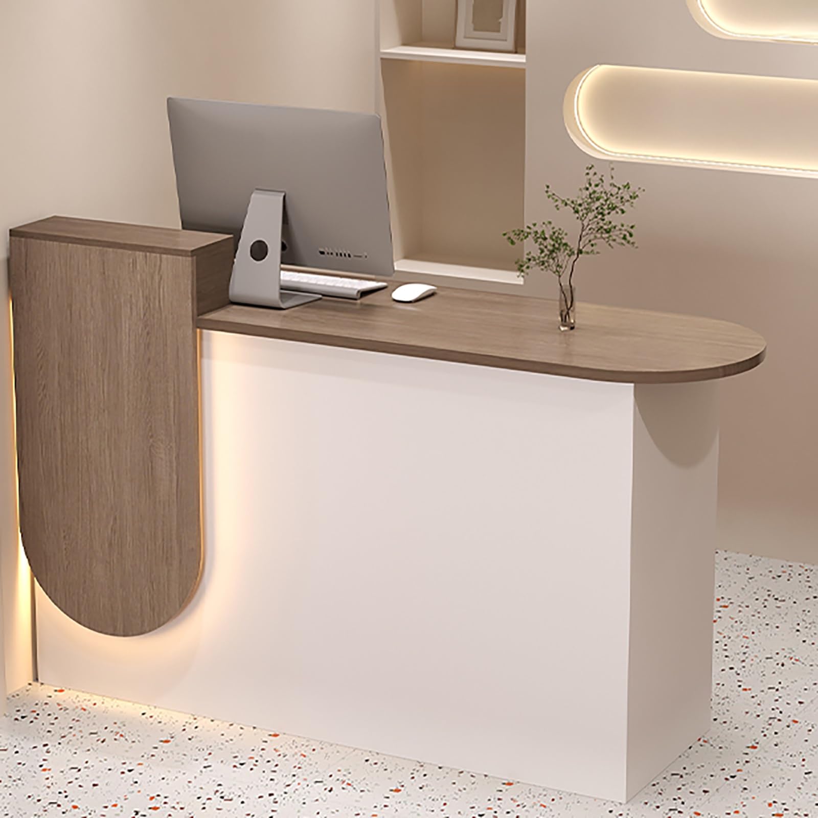 Scrivania moderna con luci a LED e ampio spazio di archiviazione, ideale per uffici, hotel e aziende, marrone (78,7 x 83,8 x 50,8 cm)