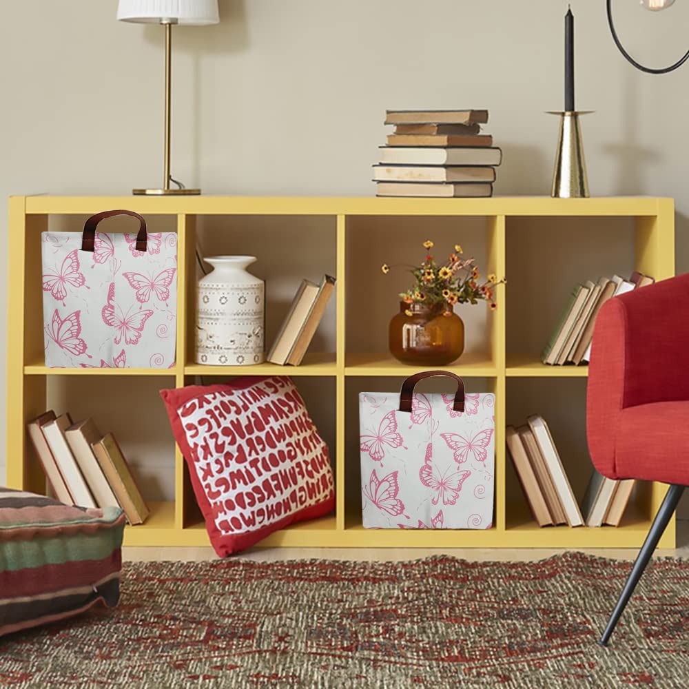 Cesta rectangular rosa, contenedor de almacenamiento plegable, caja de almacenamiento impermeable con asas, organizador de regalos, cesta de estante (mariposa rosa) 3