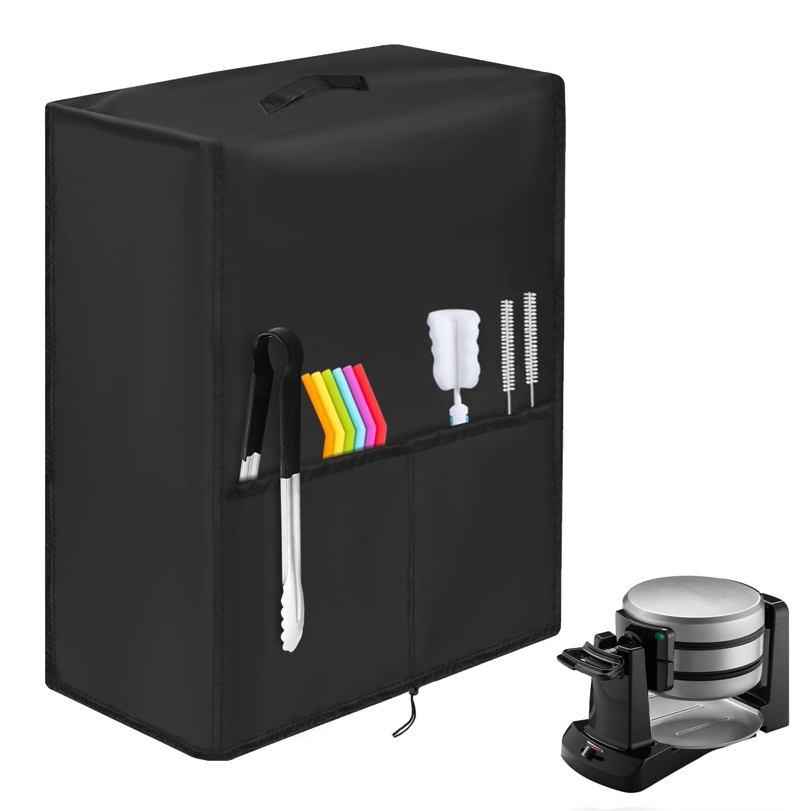 Letsteel Waffle Maker Cover Compatible with Cuisinart WAF-F40 Double Flip Belgian Waffle Maker, Protective Cover with Top Handle and Pockets Fits Waffle Iron(Cover Only)