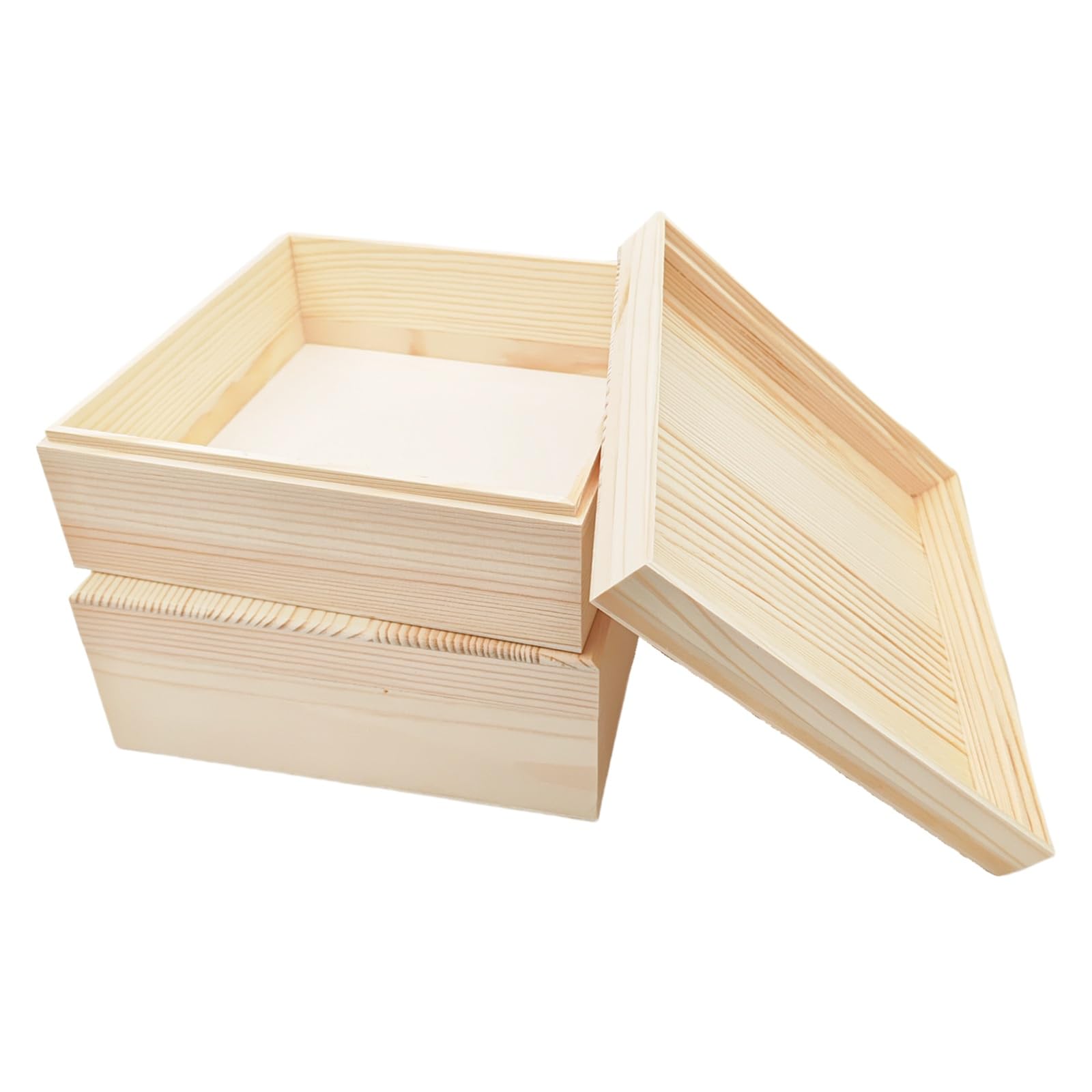 2 confezioni di scatole portaoggetti in legno non finite con coperchio superiore, scatole in legno di pino per fai da te, artigianato e hobby per la casa (20x20x8 cm)
