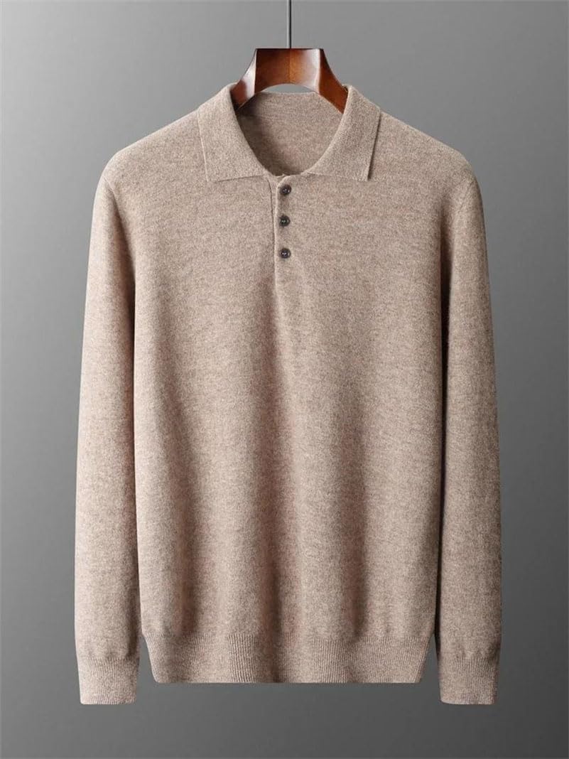 Men's Wool Polo Collar Sweater Buttoned Knitted Pullover Casual Warm Sweater Jumper Tops