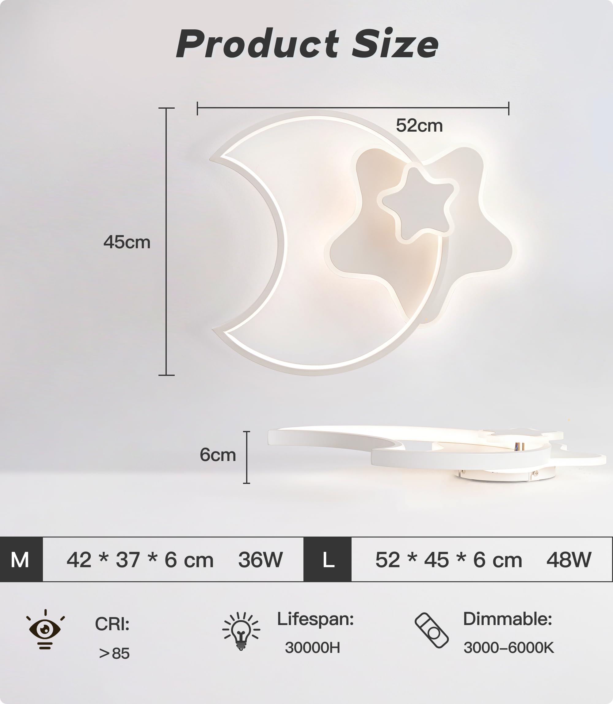 45CM 34W Lampara Infantil Techo, Lámpara de techo Luna LED Regulable con Control Remoto 3000-6000K, Lámpara LED de Estrella Luces para habitacion de bebé Plafon Led Techo para Dormitorio