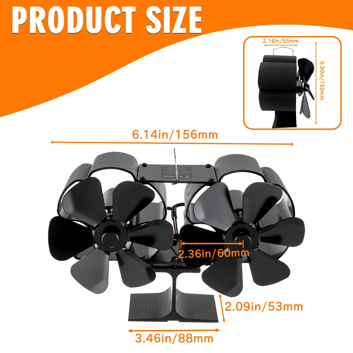 Ventilador Estufa Leña Ventiladores para Chimeneas con 12 Aspas Energía Térmica Circulación de Aire Caliente Funcionamiento Silencioso doble motor Ventilador para chimenea, quemador de leña