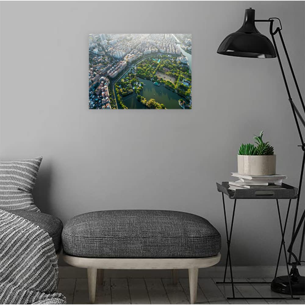 VERRE ART Wood Framed Canvas - Wall Decor for Living Room, Bedroom, Office, Hotels, Drawing Room (14in X 10in) - Old Town Shantou City